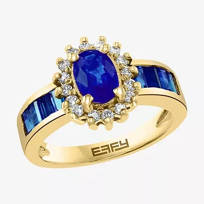Effy Womens 1/4 CT. T.W. Diamond & Genuine Blue Sapphire 14K Gold 14K White Gold Cocktail Ring