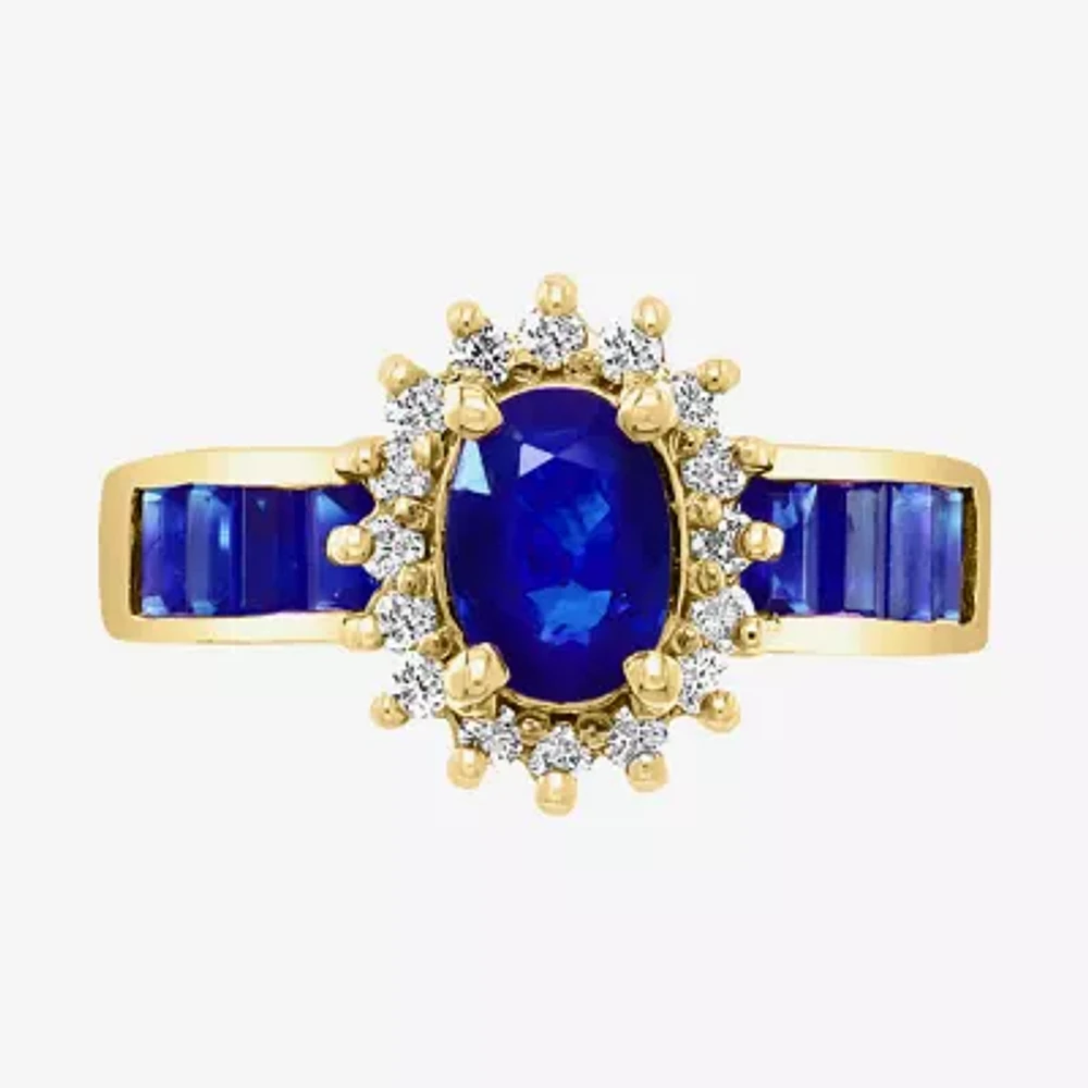 Effy Womens 1/4 CT. T.W. Diamond & Genuine Blue Sapphire 14K Gold 14K White Gold Cocktail Ring