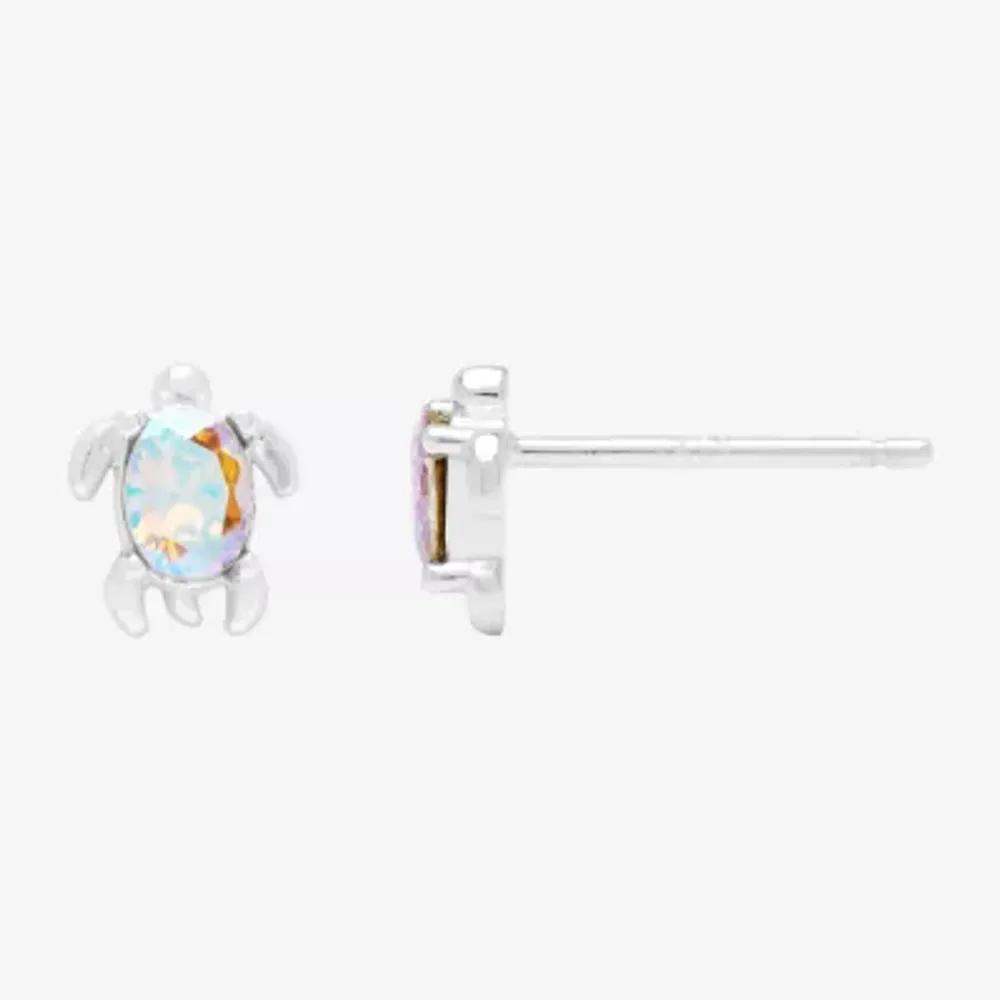 Itsy Bitsy Turtle Multi Color Crystal Sterling Silver 6.4mm Stud Earrings