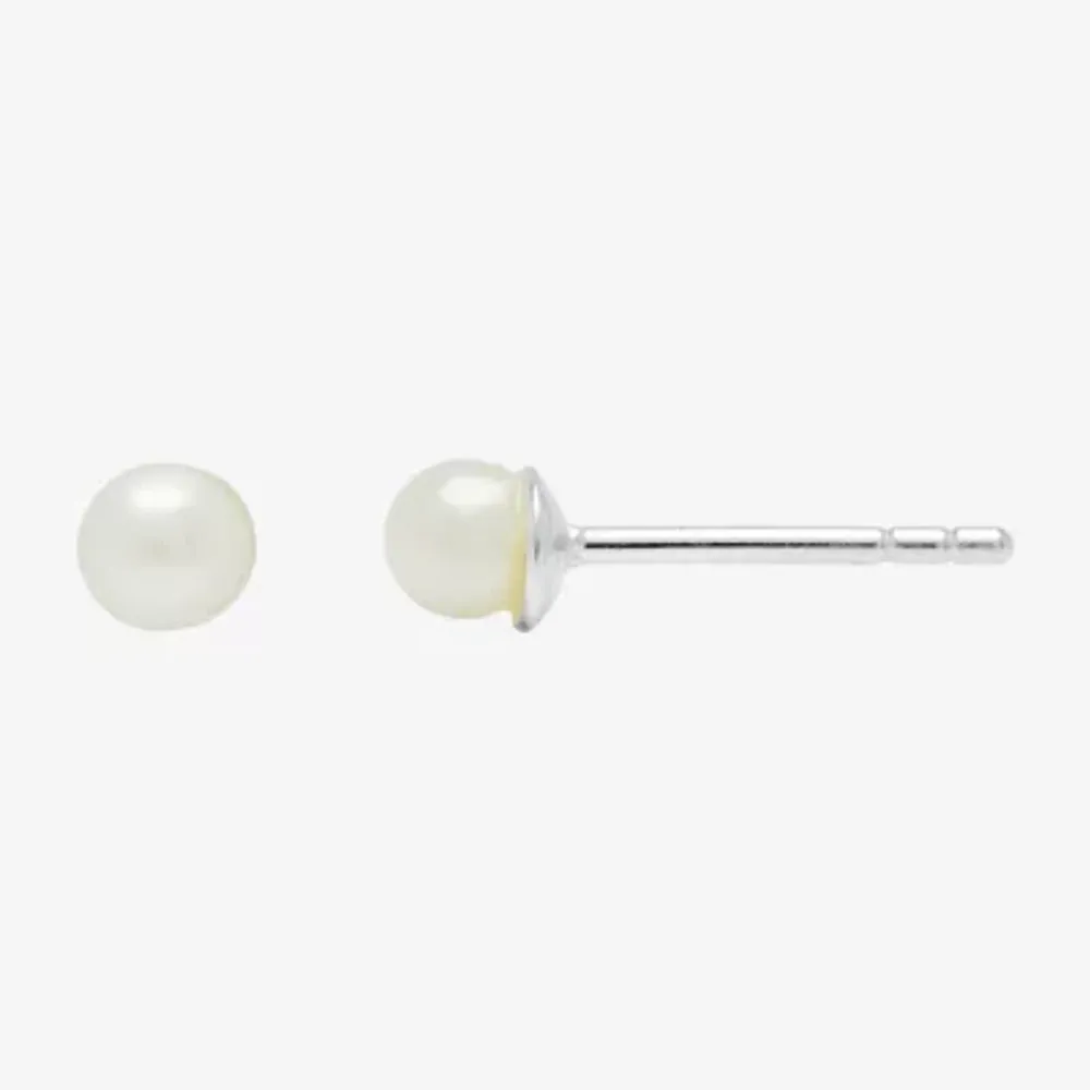Itsy Bitsy White Simulated Pearl Sterling Silver 4mm Stud Earrings