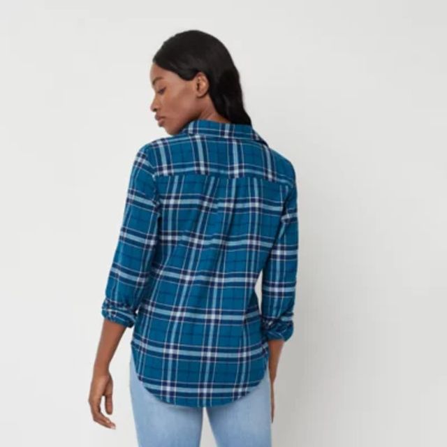 St. John's Bay Womens Long Sleeve Cuffed Regular Fit Button-Down Shirt