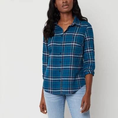 St. John's Bay Womens Long Sleeve Cuffed Regular Fit Button-Down Shirt