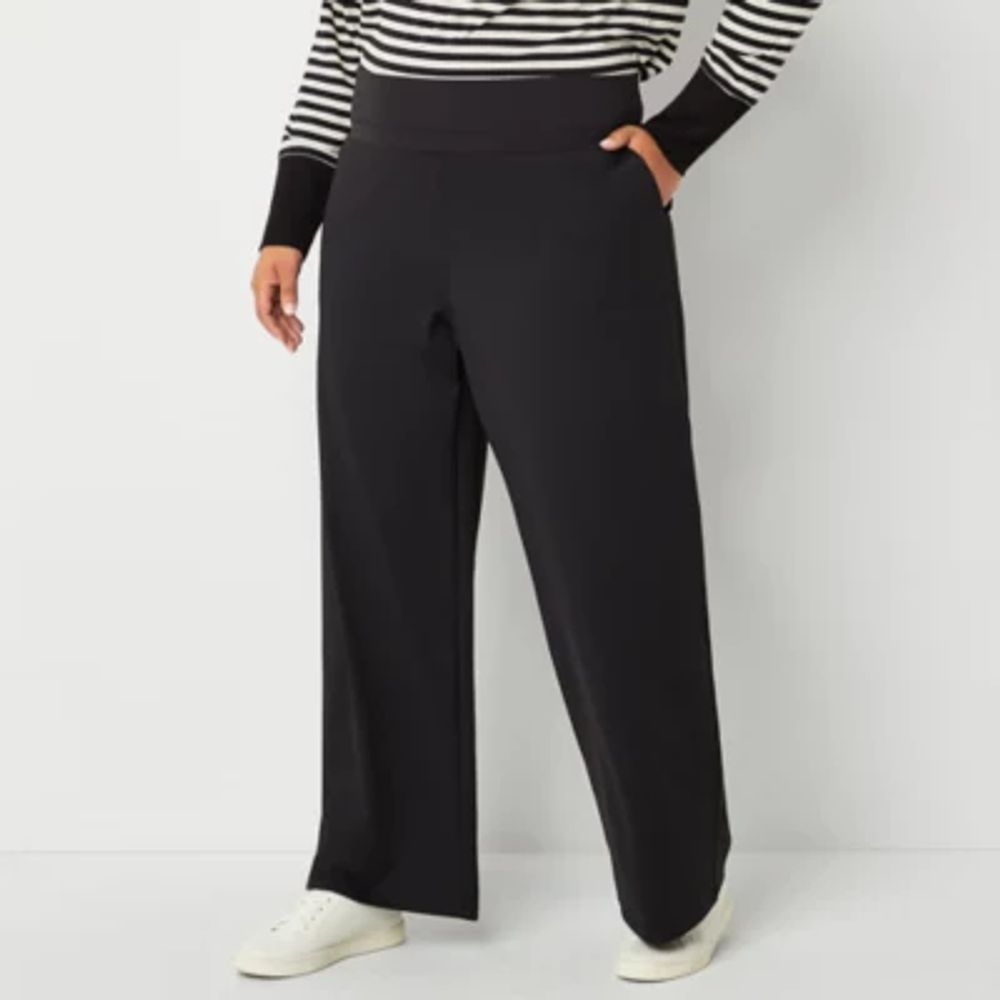 Stylus Womens Wide Leg High Rise Regular Fit Plus Pull-On Pant