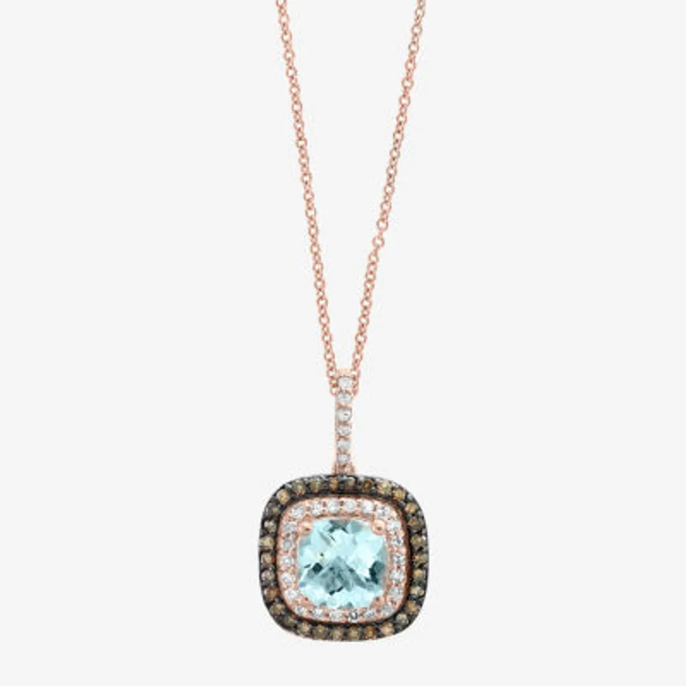 LIMITED QUANTITIES! Effy Final Call Womens Genuine Blue Aquamarine & 1/4 CT. T.W. Genuine Diamond 14K Rose Gold Pendant Necklace