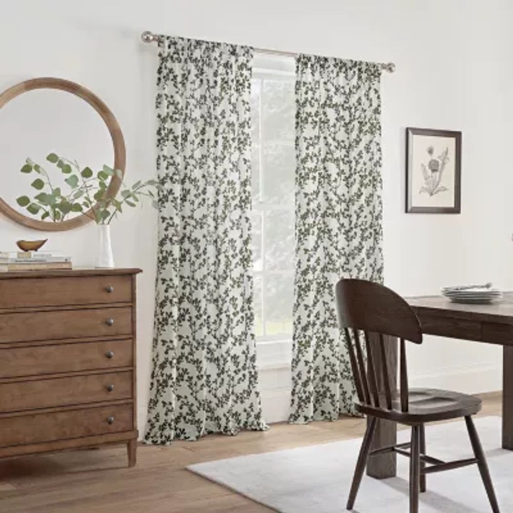 Linden Street Jameson Cotton Print Rod Pocket Sheer Single Curtain Panel