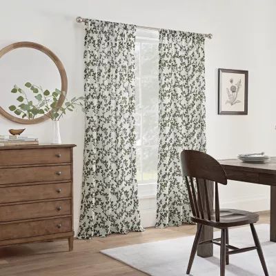 Linden Street Jameson Cotton Print Rod Pocket Sheer Single Curtain Panel