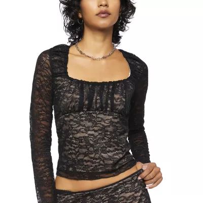 Forever 21 Womens Square Neck Long Sleeve Crop Top Juniors