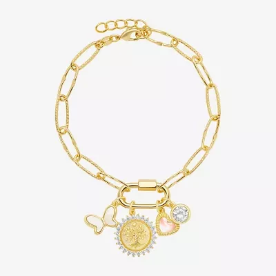 Sparkle Allure Family Carabiner Womens White Cubic Zirconia 14K Gold Over Brass Butterfly Charm Bracelet