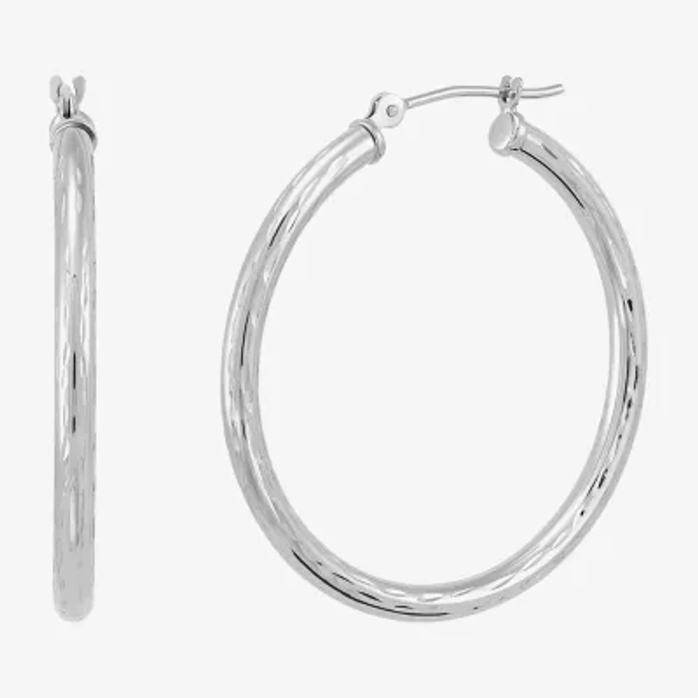 Womens 10K White Gold 30mm Round Hoop Earrings