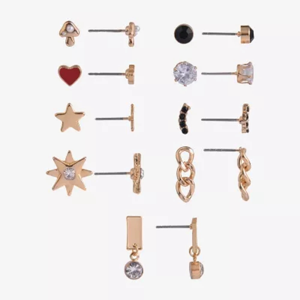 Arizona Gold Tone Womens Heart Star 9 Pair Earring Set