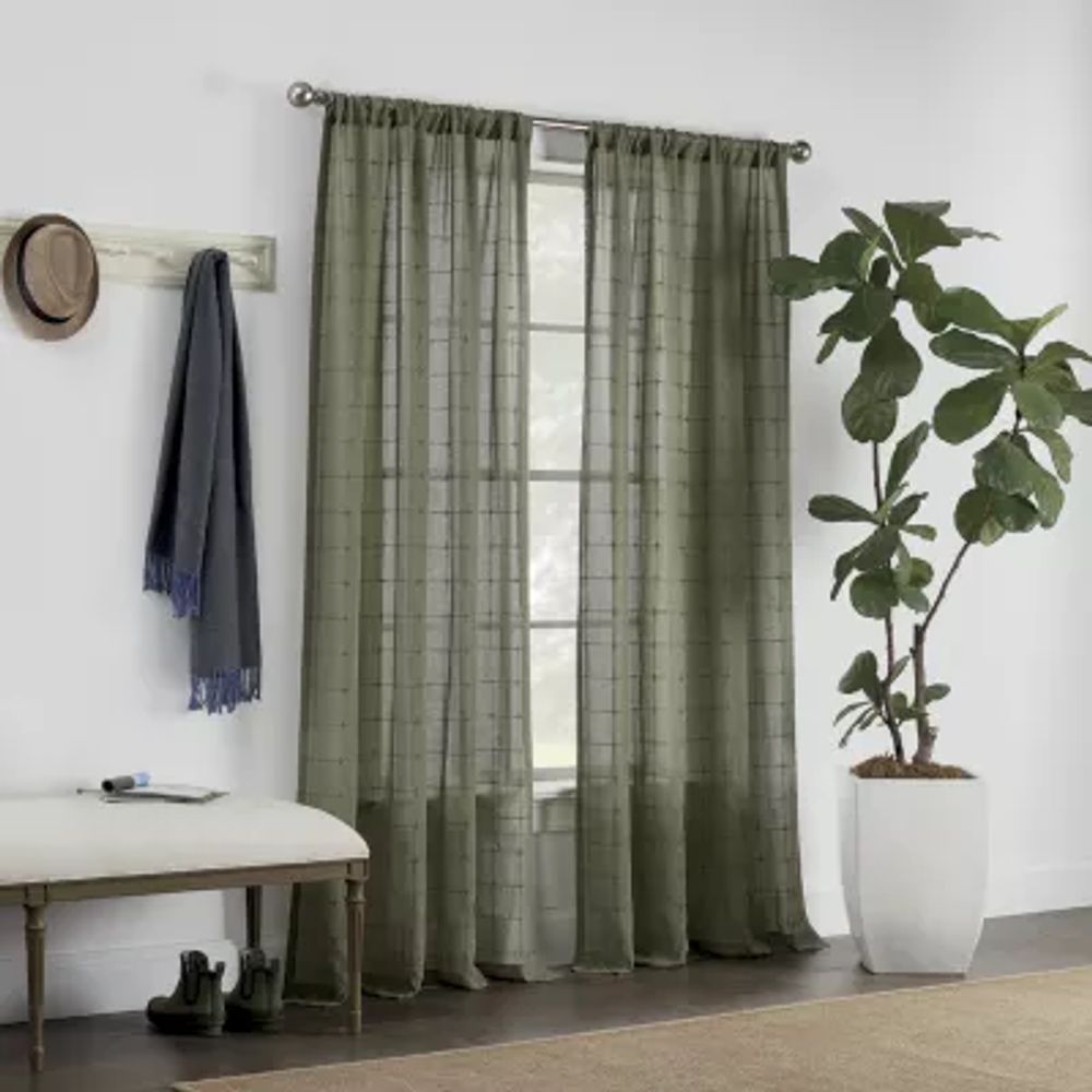 Linden Street Sycamore Rod Pocket Embroidered Sheer Single Curtain Panel