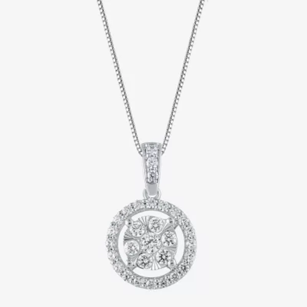 Womens 1/2 CT. T.W. Natural White Diamond 14K or Yellow Gold Round Pendant Necklace