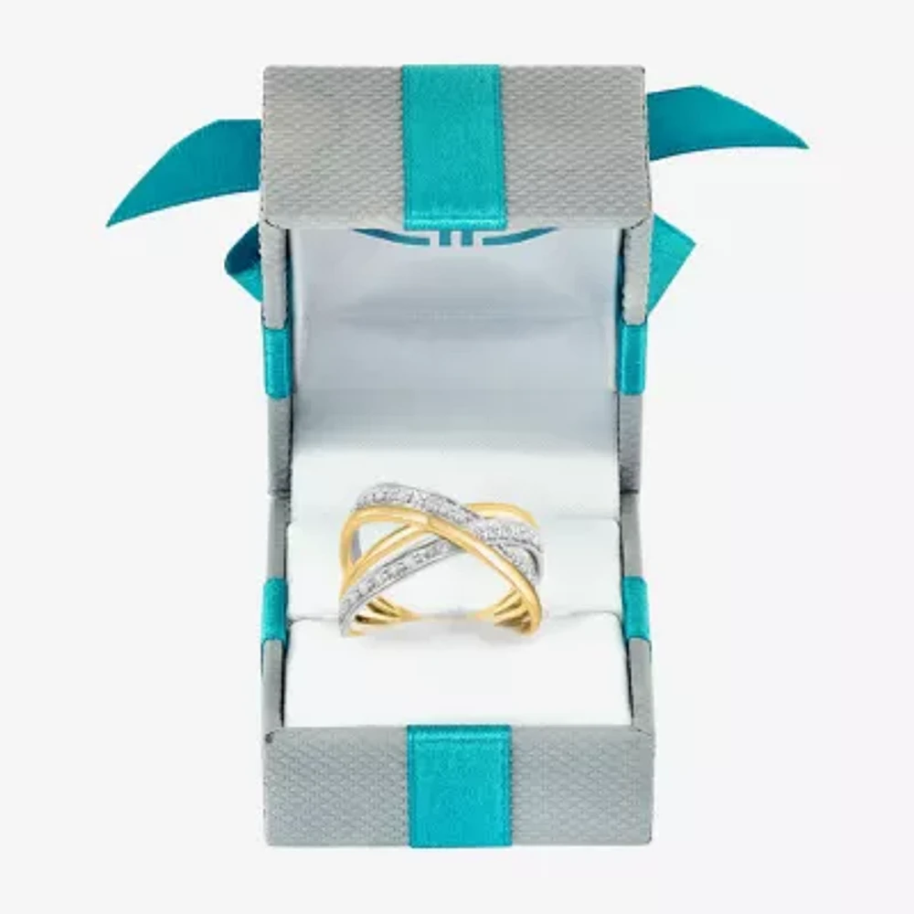 Effy Womens 3/8 CT. T.W. Natural White Diamond 14K Two Tone Gold Crossover Band
