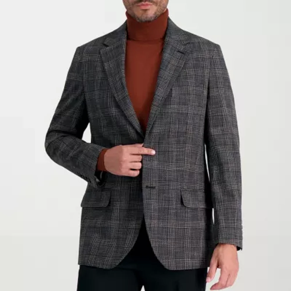 Haggar JMH Tailored Slub Glen Plaid Mens Stretch Fabric Modern Fit Sport Coat