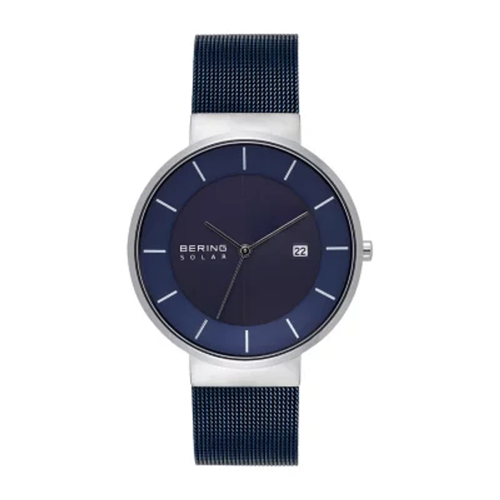Bering Mens Blue Stainless Steel Bracelet Watch 14639-307
