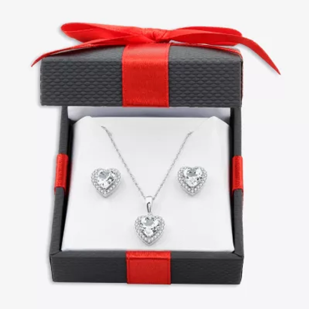 Yes, Please! Womens Lab Created White Sapphire Sterling Silver Heart 2-pc. Jewelry Set