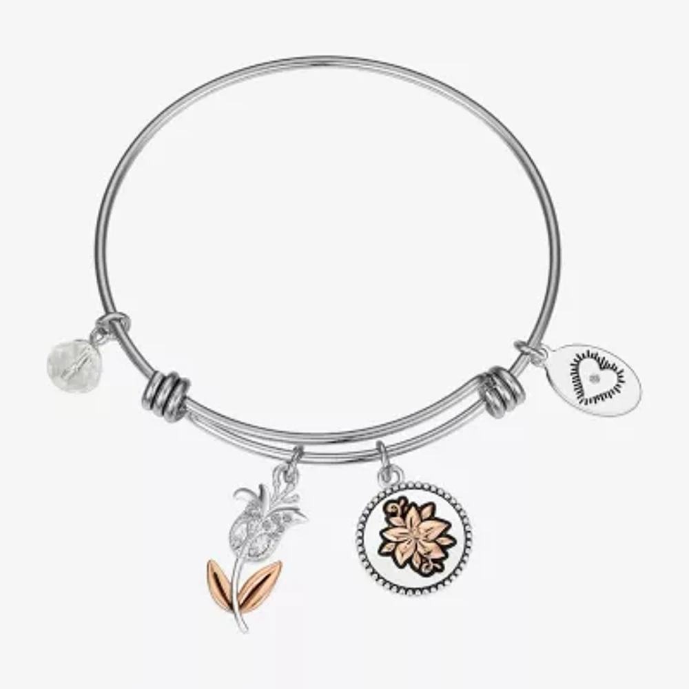Footnotes Sisters Womens Crystal Stainless Steel Bangle Bracelet