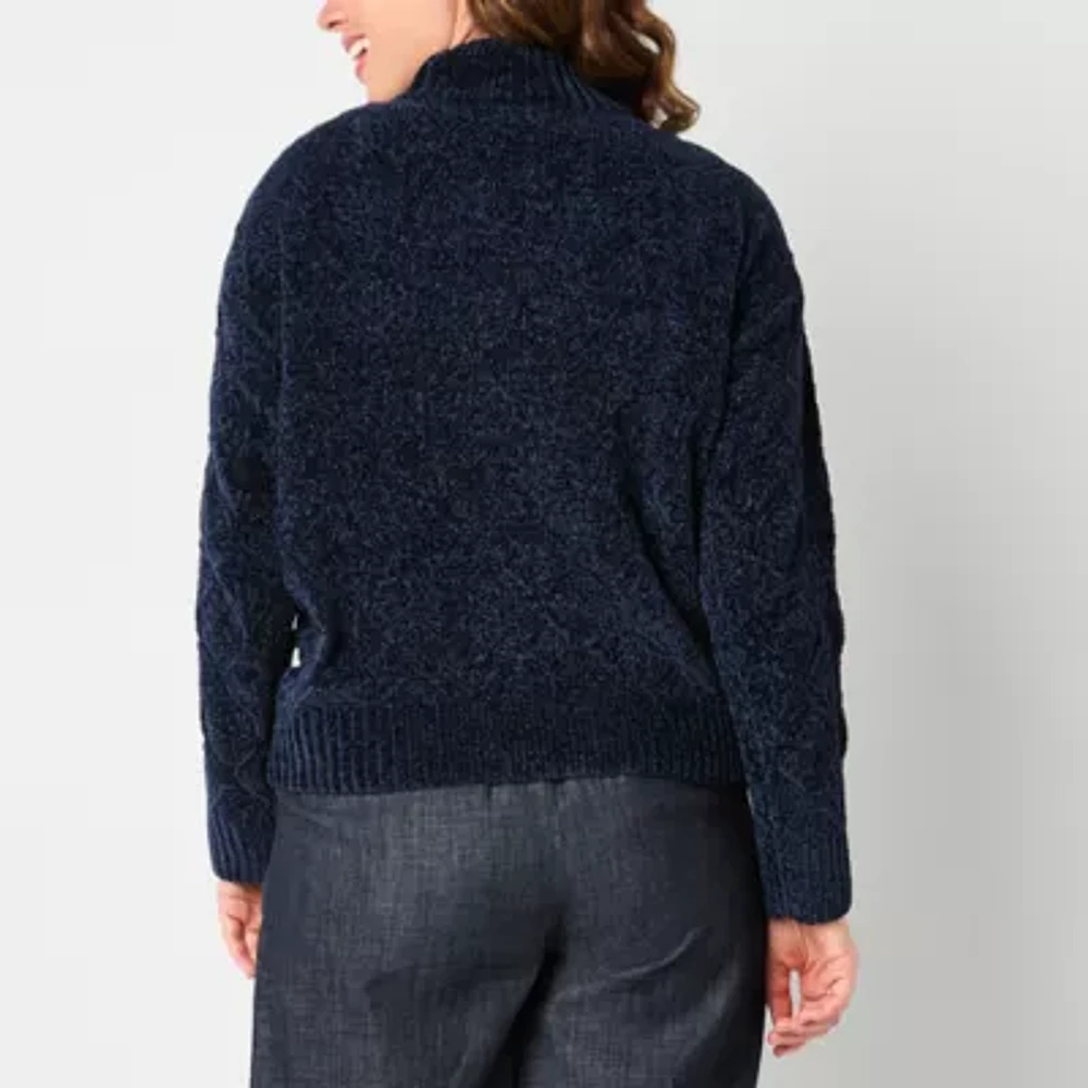 Liz Claiborne Womens Mock Neck Long Sleeve Pullover Sweater