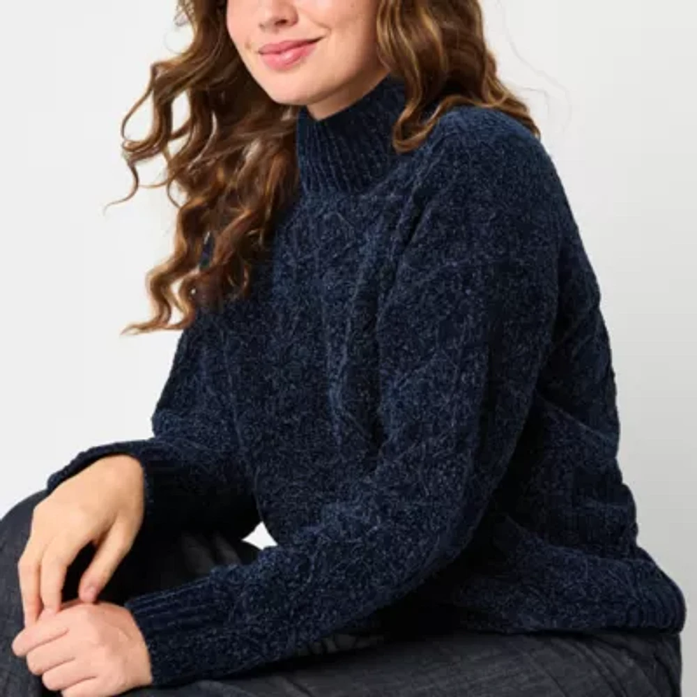 Liz Claiborne Womens Mock Neck Long Sleeve Pullover Sweater