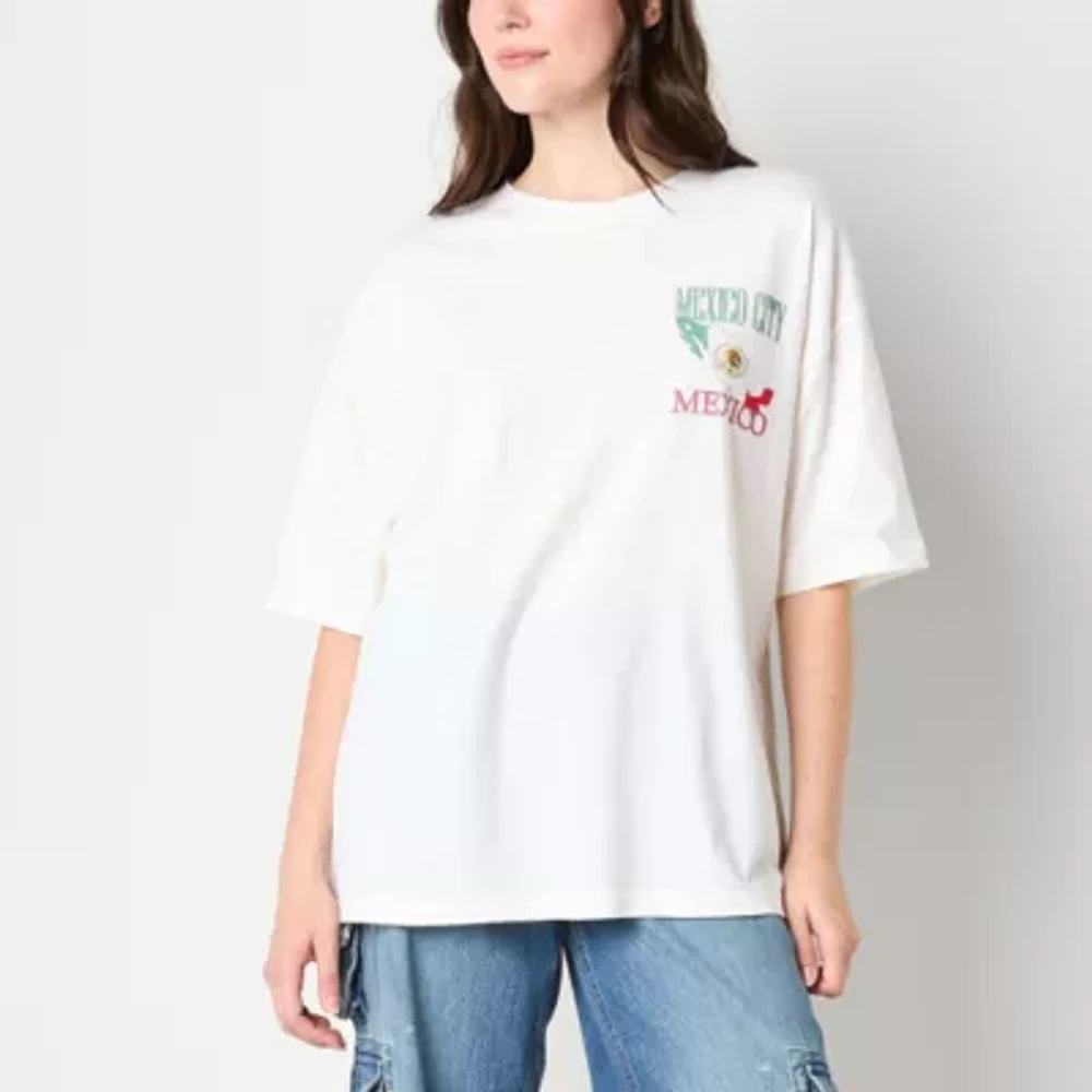 Ripple Junction Mexico City Oversized Tee Womens Crew Neck Short Sleeve Regular Fit Juniors Graphic T-Shirt