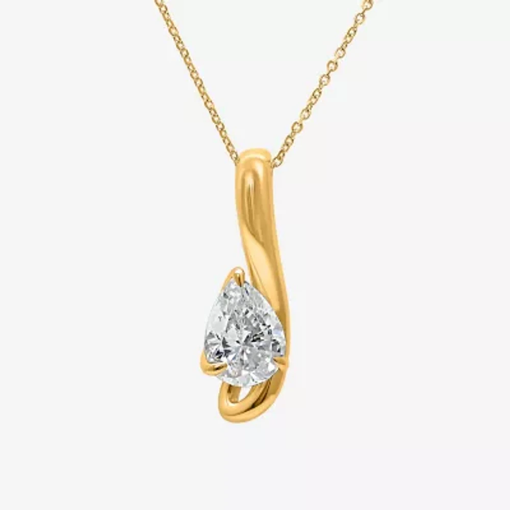 I / I1) Womens CT. T.W. Lab Grown White Diamond 10K Gold Pear 18 Inch Pendant Necklace