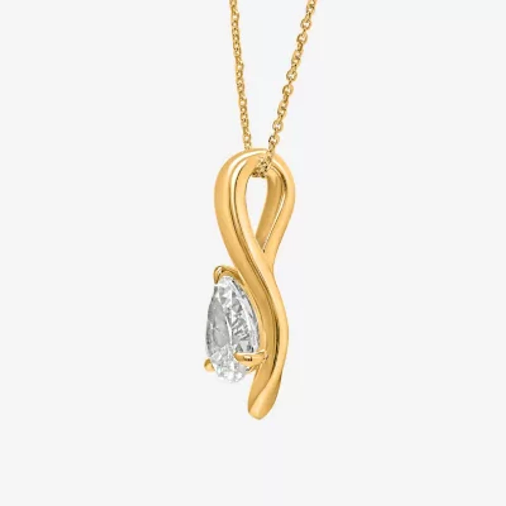 I / I1) Womens CT. T.W. Lab Grown White Diamond 10K Gold Pear 18 Inch Pendant Necklace