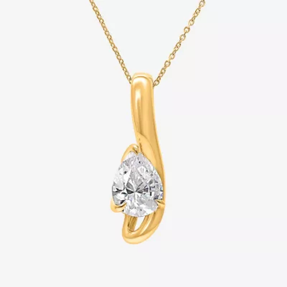 I / I1) Womens CT. T.W. Lab Grown White Diamond 10K Gold Pear 18 Inch Pendant Necklace