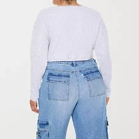 Forever 21 Drop Shoulder Waffle Womens Crew Neck Long Sleeve Juniors Plus Crop Top