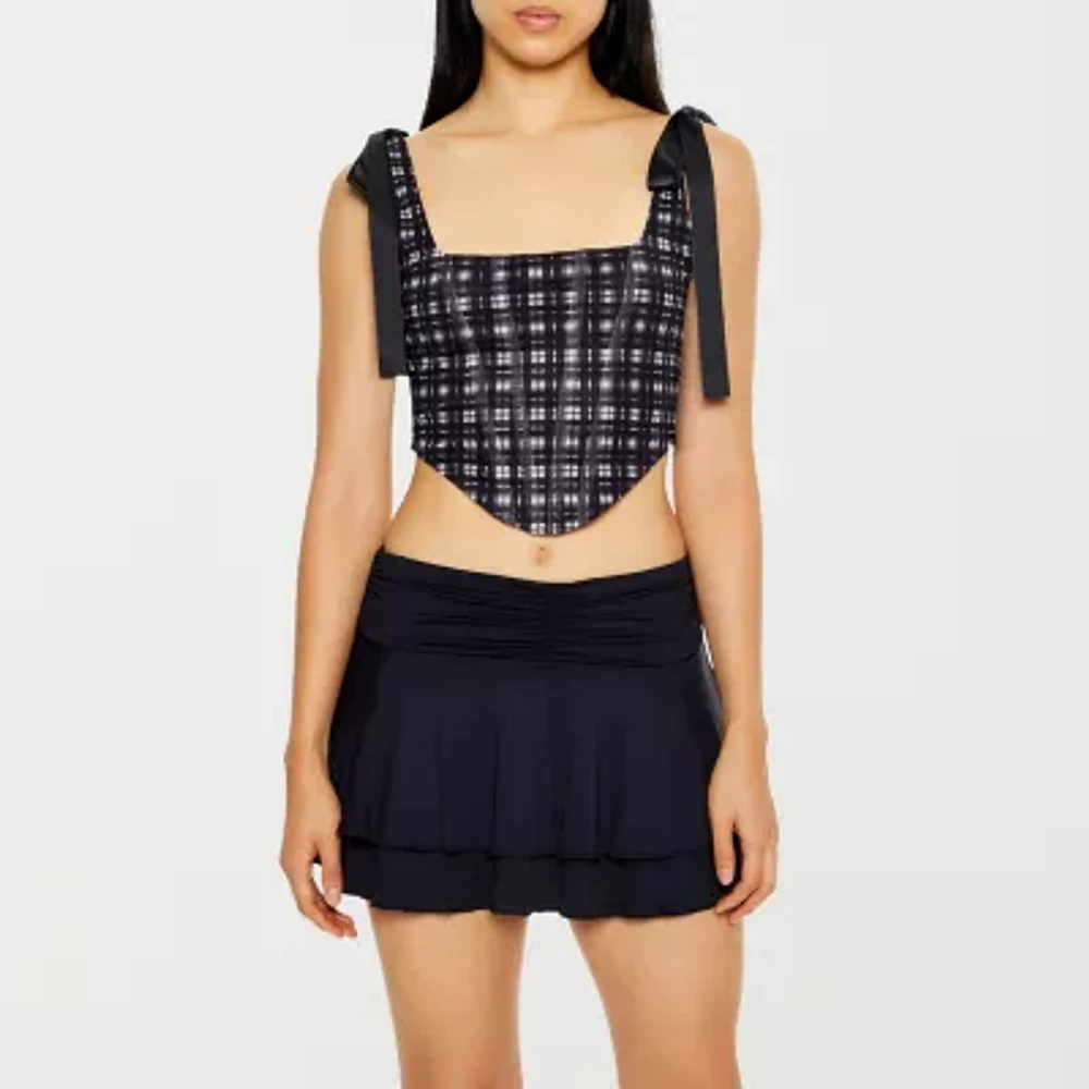 Forever 21 Bow Shoulder Womens Square Neck Sleeveless Juniors Crop Top