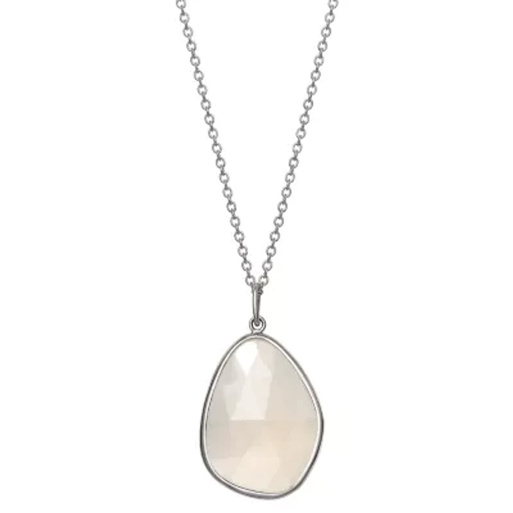Womens Genuine White Chalcedony Sterling Silver 18 Inch Pendant Necklace