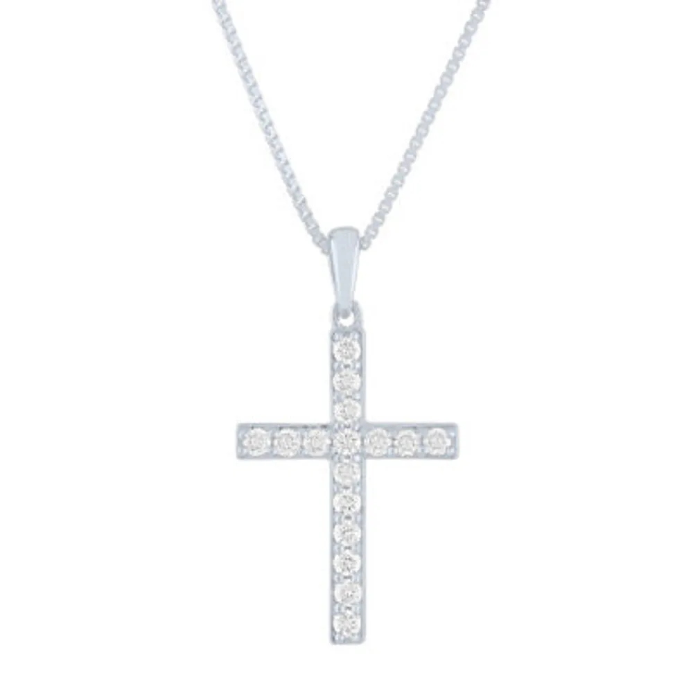 (G-H / Si1-Si2) Womens 1/4 CT. T.W. Lab Grown White Diamond Sterling Silver Cross 18 Inch Pendant Necklace
