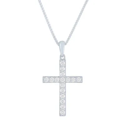 (G-H / Si1-Si2) Womens 1/4 CT. T.W. Lab Grown White Diamond Sterling Silver Cross 18 Inch Pendant Necklace