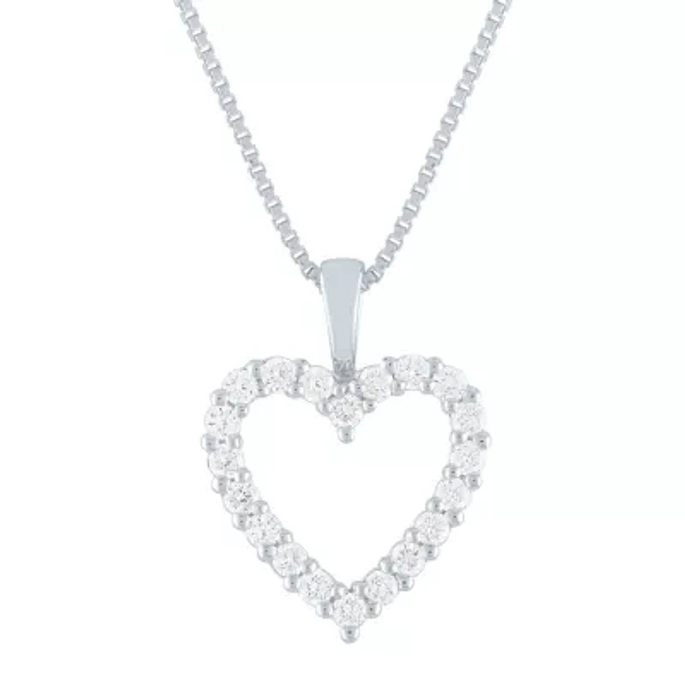 (G-H / Si1-Si2) Womens 1/4 CT. T.W. Lab Grown White Diamond Sterling Silver Heart 18 Inch Pendant Necklace