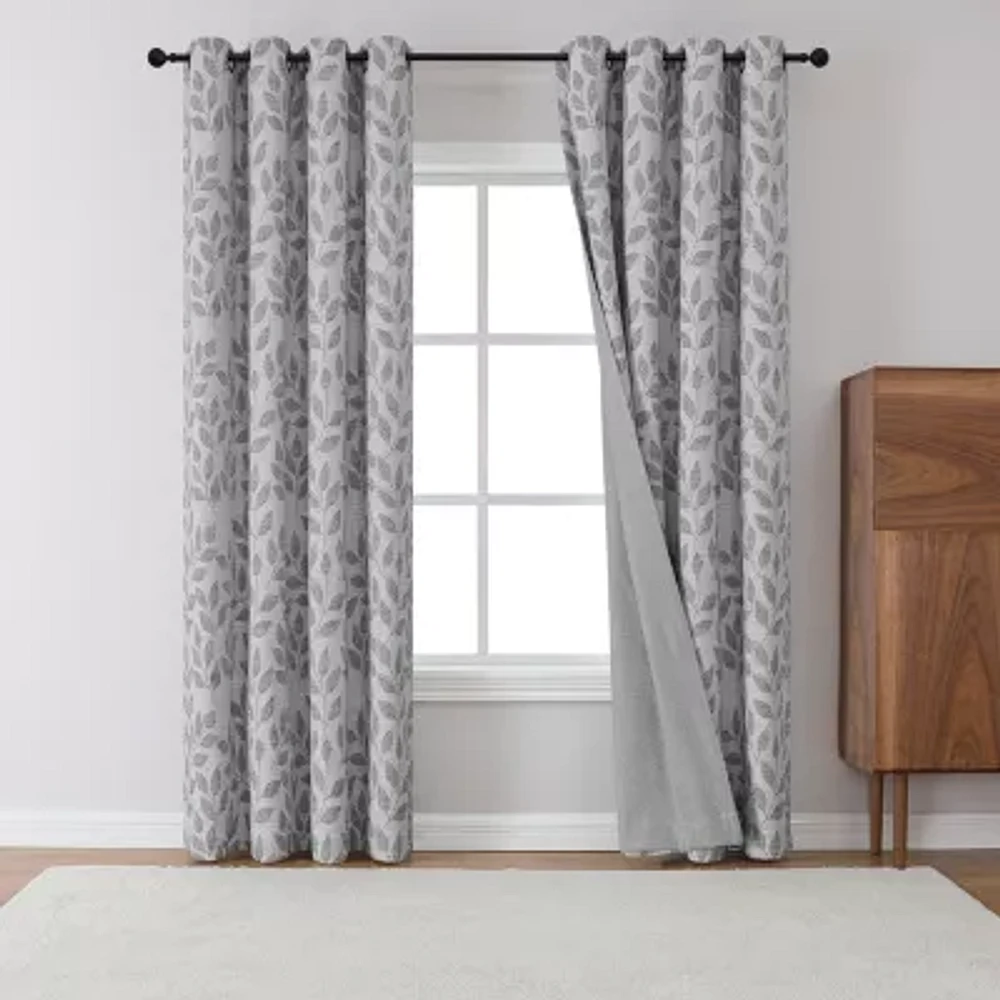 Max Blackout Leaf Reversible Grommet Top Energy Saving 100% Single Curtain Panel