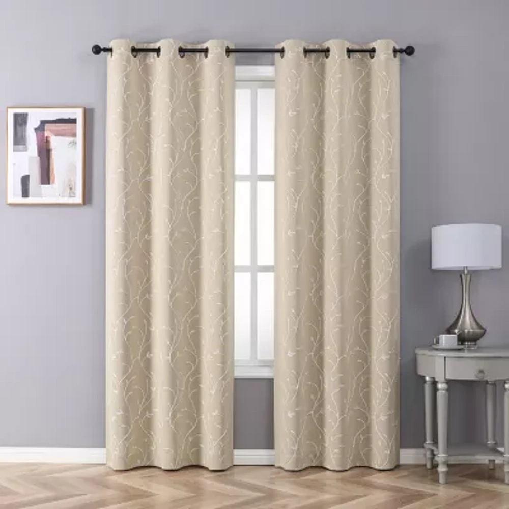 Regal Home Novah Embroidered Grommet Top Energy Saving Blackout Set of 2 Curtain Panel