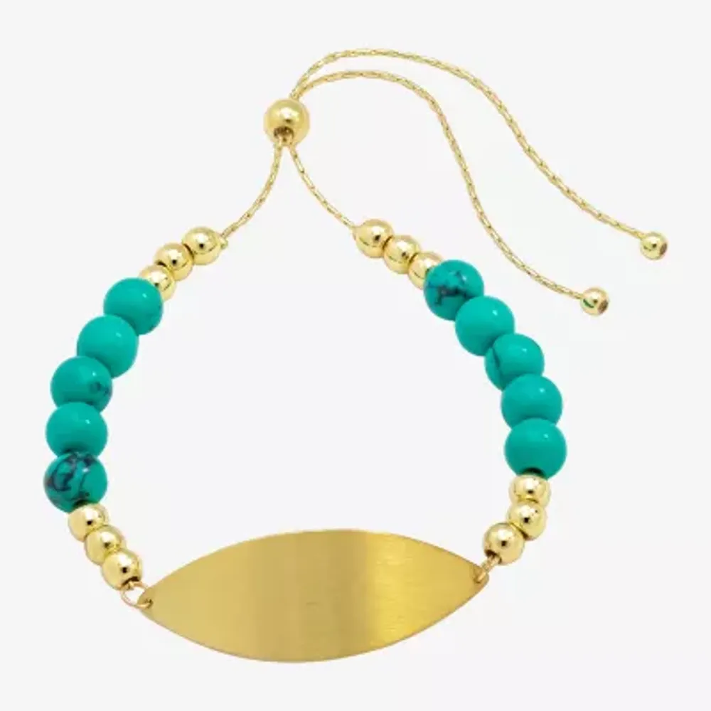 Sparkle Allure Empowerment Womens Blue Turquoise 14K Gold Over Brass Beaded Bracelet
