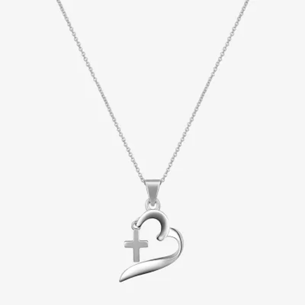 Footnotes Womens Sterling Silver Cross Heart 16 Inch Pendant Necklace