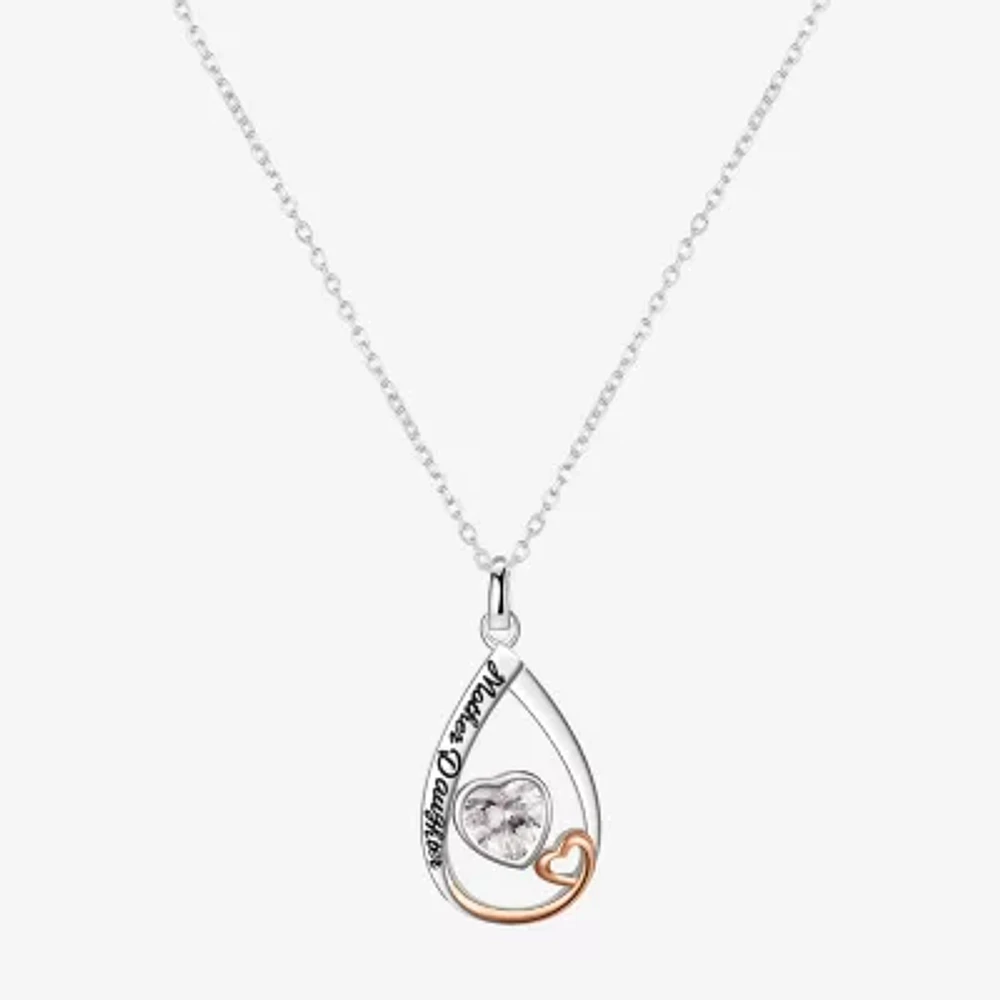 Footnotes Mother & Daughter Womens Cubic Zirconia Sterling Silver Heart 16 Inch Pendant Necklace