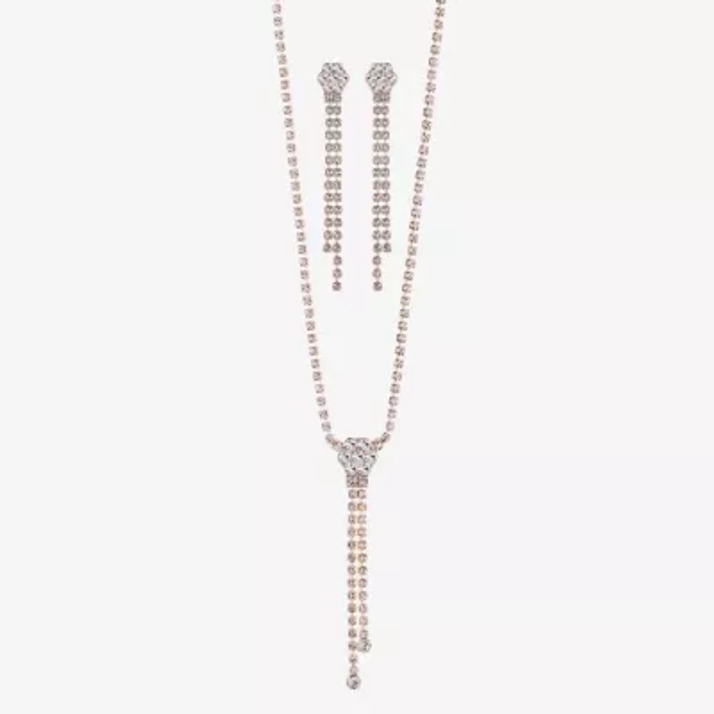 Monet Jewelry Timeless Rose Gold Lariat Necklace And Drop Earring Womens Glass 2-pc. Jewelry Set