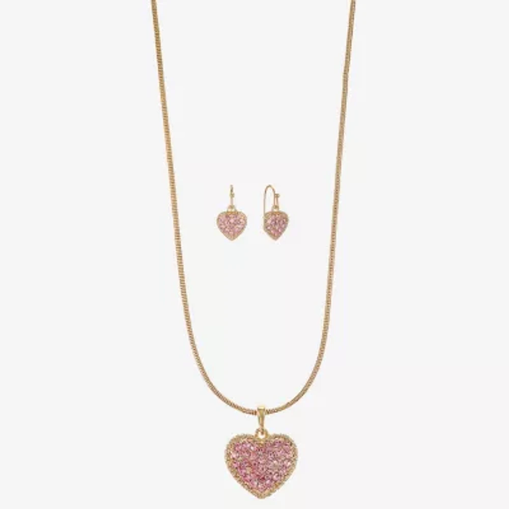 Liz Claiborne Pendant Necklace And Drop Earring Womens Glass Heart 2-pc. Jewelry Set