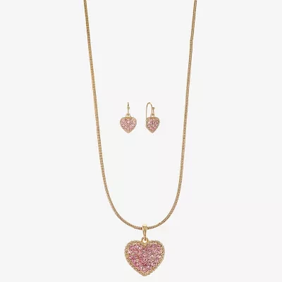 Liz Claiborne Pendant Necklace And Drop Earring Womens Glass Heart 2-pc. Jewelry Set