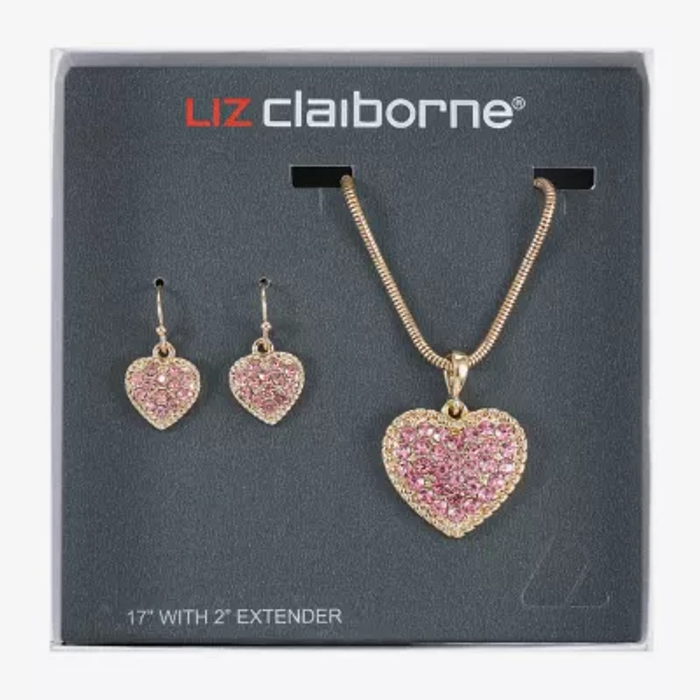 Liz Claiborne Pendant Necklace And Drop Earring Womens Glass Heart 2-pc. Jewelry Set