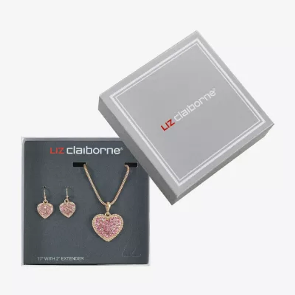 Liz Claiborne Pendant Necklace And Drop Earring Womens Glass Heart 2-pc. Jewelry Set