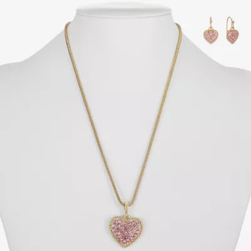 Liz Claiborne Pendant Necklace And Drop Earring Womens Glass Heart 2-pc. Jewelry Set