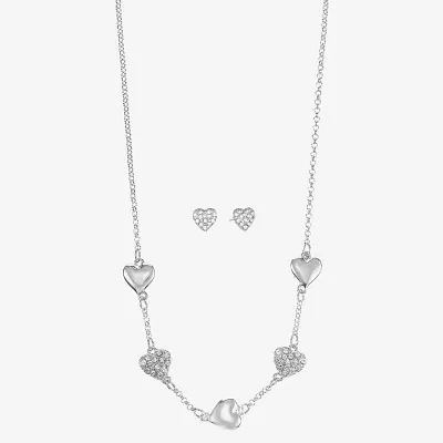 Liz Claiborne Collar Necklace And Stud Earring Womens Glass Heart Hypoallergenic 2-pc. Jewelry Set