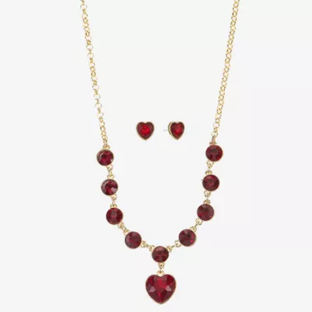 Monet Jewelry Pendant Necklace And Stud Earring Womens Glass Heart 2-pc. Jewelry Set