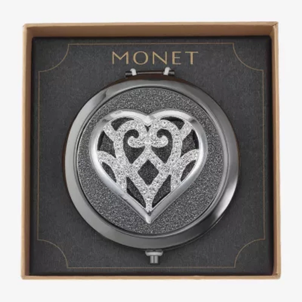 Monet Jewelry Silver Tone Heart Compact Mirror