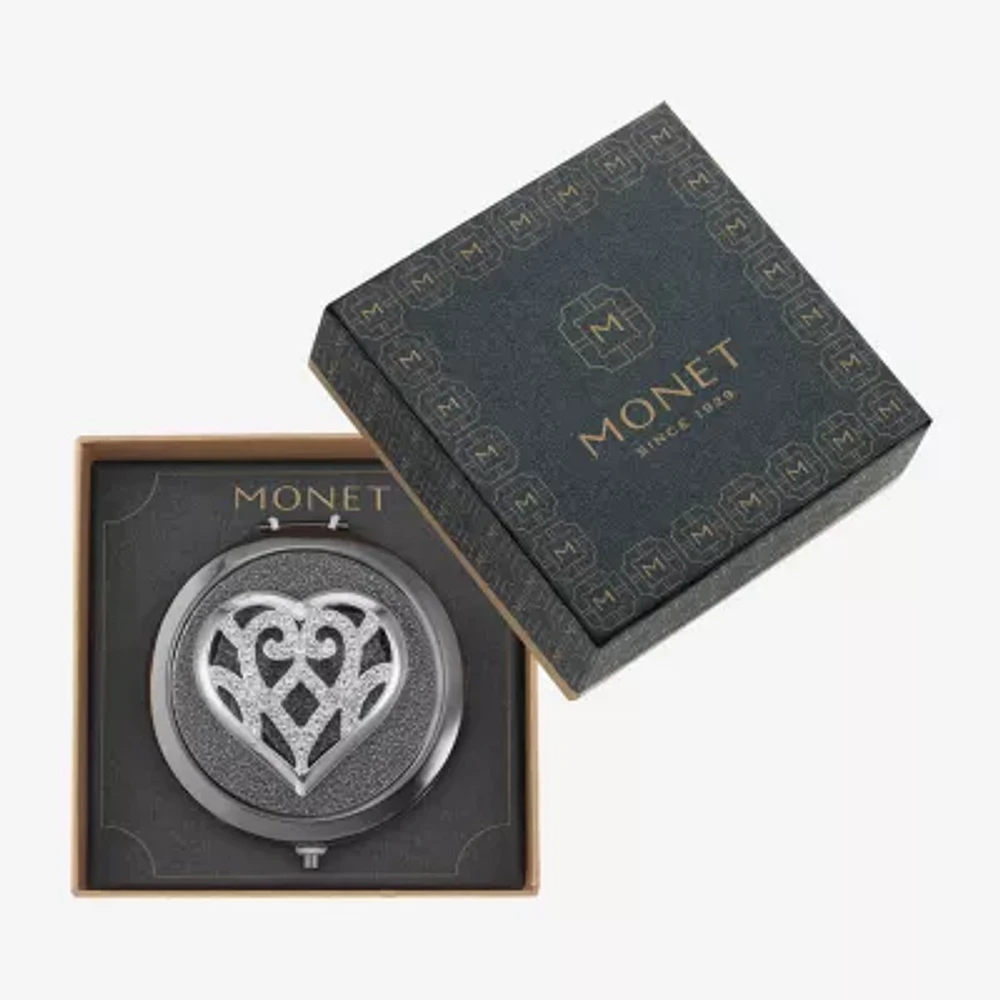 Monet Jewelry Silver Tone Heart Compact Mirror