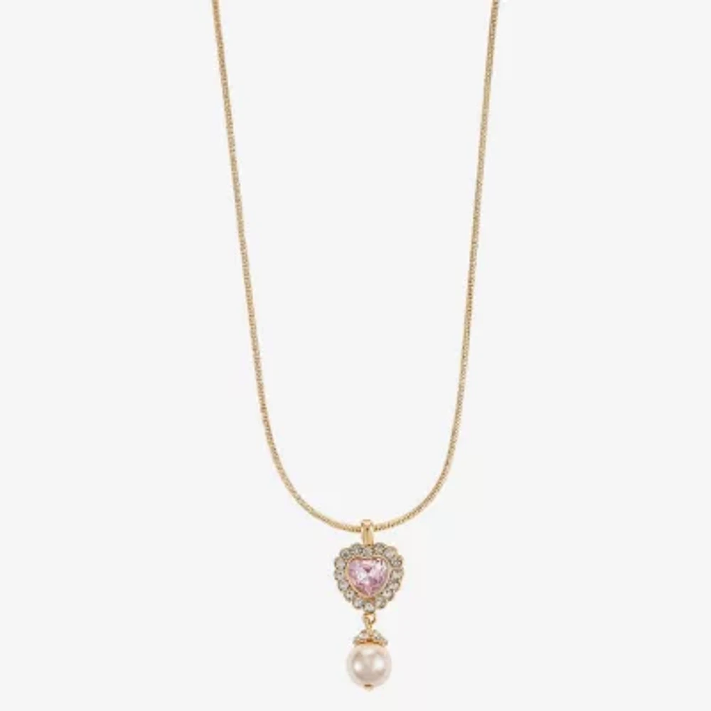 Monet Jewelry Womens Red Glass Simulated Pearl Heart 17 Inch Pendant Necklace