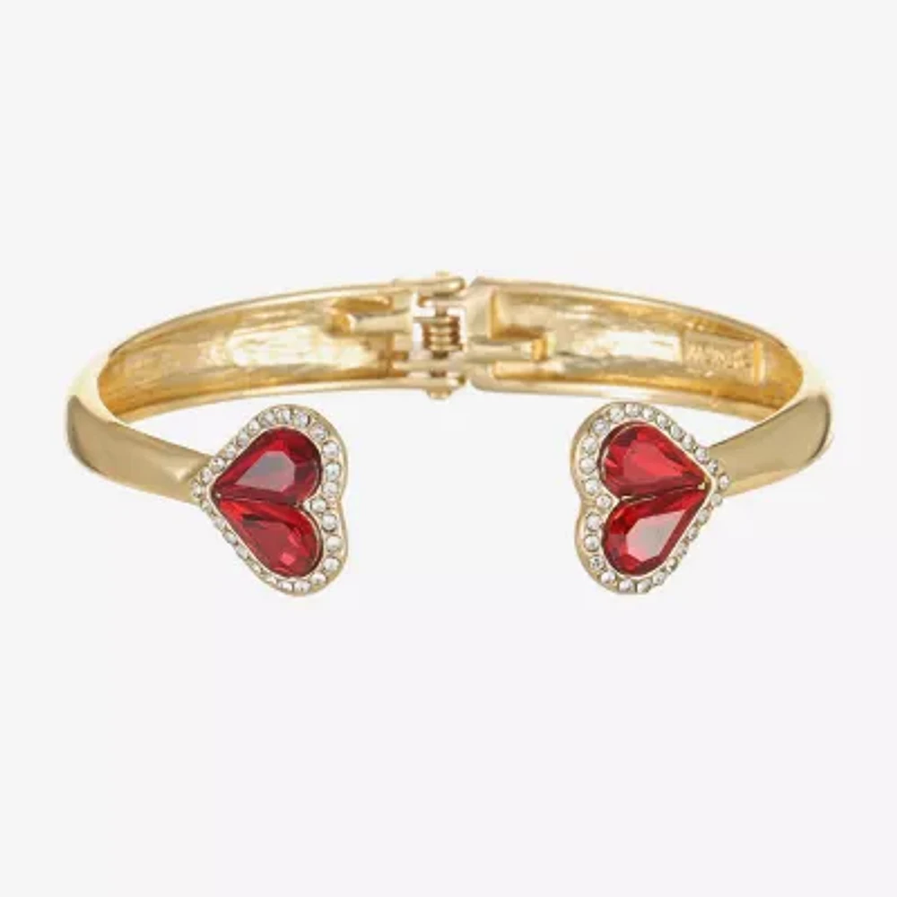 Monet Jewelry Womens Red Glass Heart Bangle Bracelet